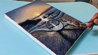 How to paint a crystal Ball 🔮 with acrylic paint/sunset seascape painting in easy way