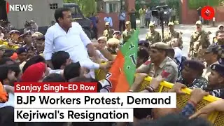 Sanjay Singh ED Raid: BJP Holds Protest Outside AAP Office After ED Raids Sanjay Singh's House