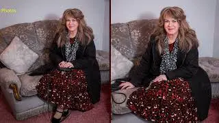 Tanya Melody M478 Crossdressing fashion - Autumn print dress + cardigans + auburn wig.