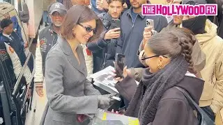 Kendall Jenner Signs Autographs & Even Hugs A Fan While Leaving Her Hotel In Paris, France