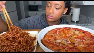 ASMR MUKBANG CHEESY PIZZA & BLACK BEAN FIRE NOODLES MUKBANG ASMR 먹방 REAL EATING SOUND