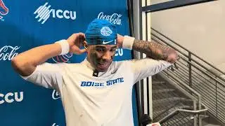 Boise State safety Ty Benefield talks after 25-24 win against Utah State 