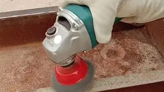 Barbecue grill cleaning - Rust removal from BBQ grill with angle grinder using hard wire brush.