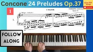 G.Concone. 24 Preludes Op.37 in all keys. Prelude No1 in C Major - Piano tutorial with score