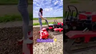 # beautiful girl, Soil preparation, rotavator,  tiller, #minitractor