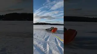 Sledding fails on the ice, mini bike pulls sled on lake. #sledding #snowmobile #snowride #minibike