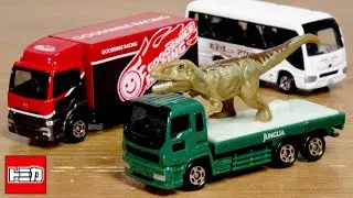 最近手に入れた激アツ特注トミカ３選☆TCNオリジナル GOODSMILE RACING トランスポーター・ホテル ニューアカオ 送迎バス・JUNGLIA ジャングリア 恐竜運搬車 いすゞギガ