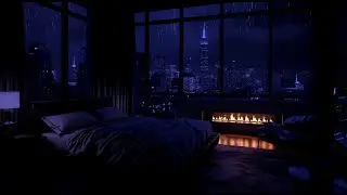 Rainy Urban Night with Fireplace | Cozy Ambience for Relaxation & Focus