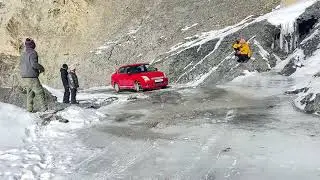 15 year old car conquering black ice & dangerous road like a pro  #marutisuzuki #extremeroads #solo 