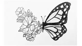 Creative Art || How to draw a combination of butterflies and flowers || Step by step Pencil Sketch