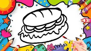 How To Draw cute Sandwich Drawing , Painting & Coloring For Kids and Toddlers_🌈🎨 🐋