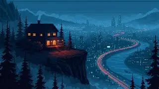 Cozy Lofi Rain at a Lonely Hilltop Home | Pixel Art City Lights Aesthetic ☕🌙