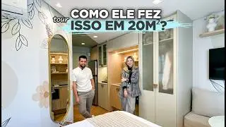 Ele colocou uma CAMA QUEEN no STUDIO de 20m² com BANHEIRO ENORME e até MESA de JANTAR | Gaby Garciia