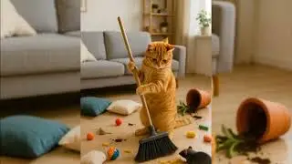 😺 smart cat working as a house helper #baby #aivideo #cartoon #video 