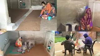 इतनी ठंड में भी करी पूरे रसोई की लिपाई पुताई 🌺मिट्टी की रसोई तो नई जैसी हो गई परिवार के साथखानापीना