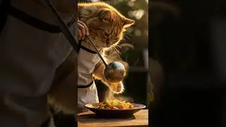 Fluffy Chef  Tabby Cat's Culinary Adventure. #catcooking #catcookingfood #cat #food #foodie #cute