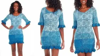 SQUARE EM CROCH&Ecirc; DE 6 CARREIRAS DO VESTIDO AZUL DA C&Iacute;RCULO