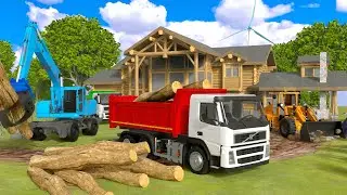 Construction Vehicles 🚛 Transport Logs to Build a Wooden House  Forest Project 3D 🌲