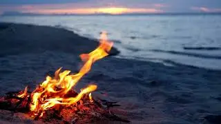 Fire & Ocean Waves Sounds for Deep Sleep | Relaxing Bonfire by the Sea