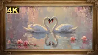A Moment of Pure Silence? | Pink Swans Oil Painting | Valentine's Day Frame TV Art 4K