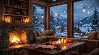 Winter Night Cabin Ambience 🔥 Romantic Piano & Sax Music | Relax, Study, Sleep | LIVE 24/7