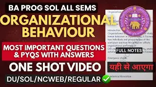 Organizational Behaviour B.A Program Semester 5th | Most Important Questions with Answer | DU