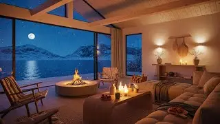 Ultra-Realistic Cozy Winter Cabin at Night | Japandi Interior • Snowy Mountains & Sea | Lofi Letters