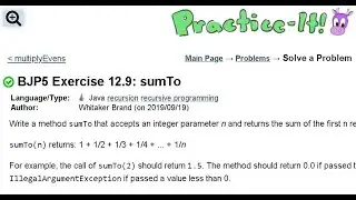 Java Practice It | Exercise 12.9: sumTo | recursion, recursive programming