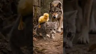 Brave Kitten Saves a Tiny Duckling from a Wolfdog 🐾 (Heartwarming Rescue!)