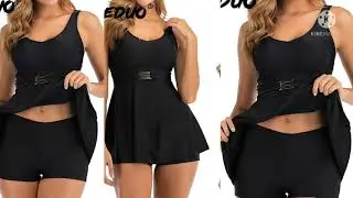Solid Black 5XL Tankini with Golden S Belt Plus SizeTwo Piece Women Beach Boxer Swimwear for Fat