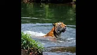 The tiger is bathing in the river. #tiger #river #bathing #wildlife #wildlifeentertainment #shorts