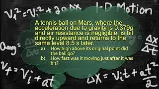 Physics Problems - 1-D Motion - Solving Motion with Constant Acceleration Problems - Tennis on Mars