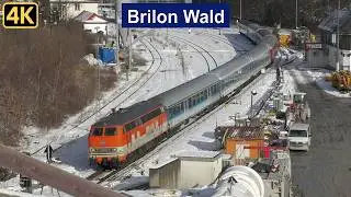 Z&uuml;ge im verschneiten Bahnhof Brilon Wald mit Br 218, Weltcup Sonderz&uuml;gen, G&uuml;terzug, LINT 81 uvm.