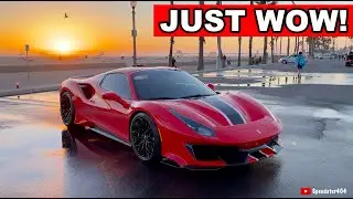 Ferrari 488 Pista Cold Start + Beautiful Beach Sunset Photoshoot