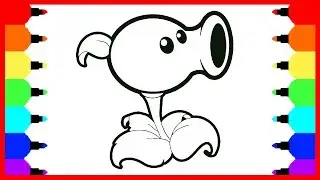 How to Draw Peashooter from Plants vs. Zombies. Coloring book and Drawing for Children