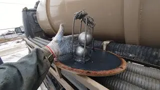 The steel balls of a shit truck. The valve is in good order. The daily life of a sewage truck dri...