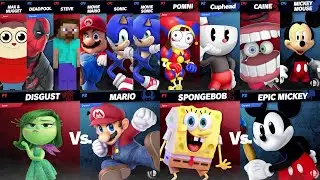 Team Sonic vs Team Mario Movie 2 | Pomni and Caine vs Mickey and Cuphead | Super Smash Bros Ultimate
