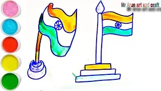 🇮🇳 Indian Flag Drawing Step by Step | Easy Tricolour Painting for Kids