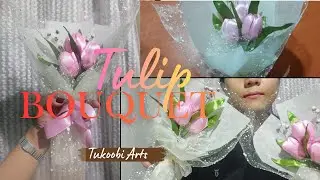 How to make tulip🌷 bouquet with ribbon 🎀 #trending #ribbonflower #ribbonflowermaking #bouquet#how