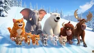 “Orange Cat Mama & 5 Kittens, Elephant, Polar Bear, Moose & Yak | Epic Snow Adventure!”