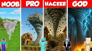 Tornado Storm Build Battle Challenge - Noob vs Pro vs Hacker vs God - Minecraft Animation