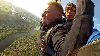 Прыжок с парашютом в тандеме, Змеево, Тверь / First jump with parachute, Russia, Tver region