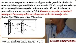 Calcular o fluxo na bobina 2 para que o fluxo magnético na coluna central do núcleo seja nulo