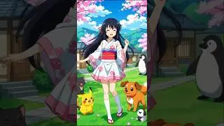 Cute Anime Girl with Pikachu and Animal Friends 🌸 | Spring Vibes #shorts