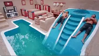 Hard work to build underground house 🏠 white private underground living king room and swimming pool
