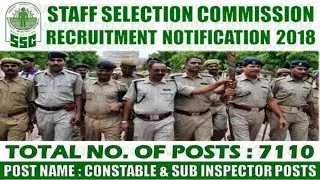 Staff Selection Commission (SSC) 2018 | 10th -12 pass Jobs |  7110 Constable posts