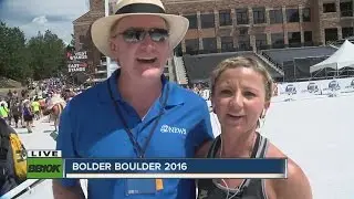 Lisa Hidalgo and Mike Nelson at the Bolder Boulder finish line