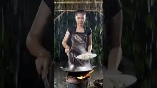Cozy Monsoon Cooking: Heavy Rain & Thunder in a Traditional Kitchen
