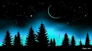 Night Sky Scenery Drawing on Ms Paint | Ms Paint Drawing | paint in computer|How to draw in Ms Paint