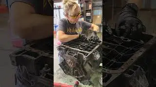 Wifey disassembling a Delorean motor